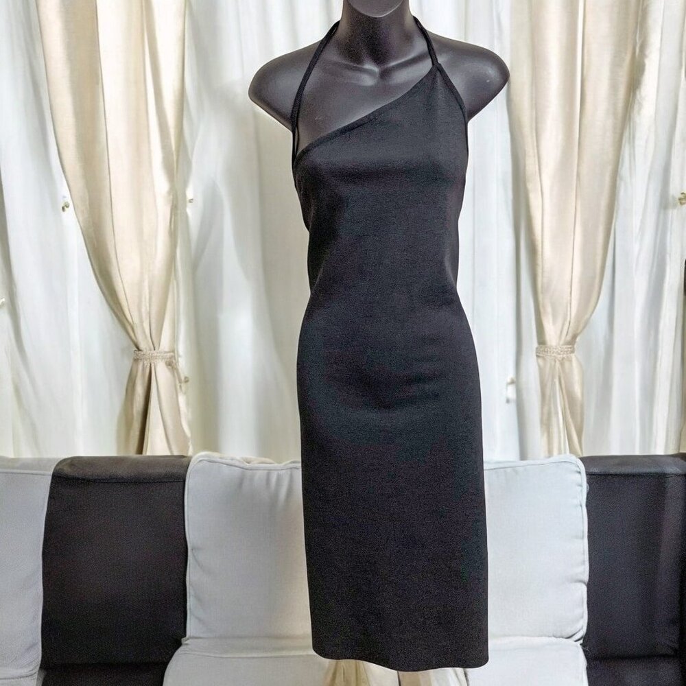 Zara Black Asymmetrical Spaghetti Strap‎ Midi Dress